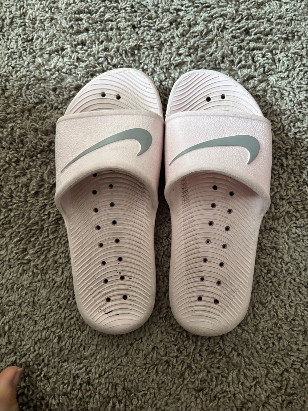 Nike Women's Light Pink Slide Sandals with Gray Swoosh